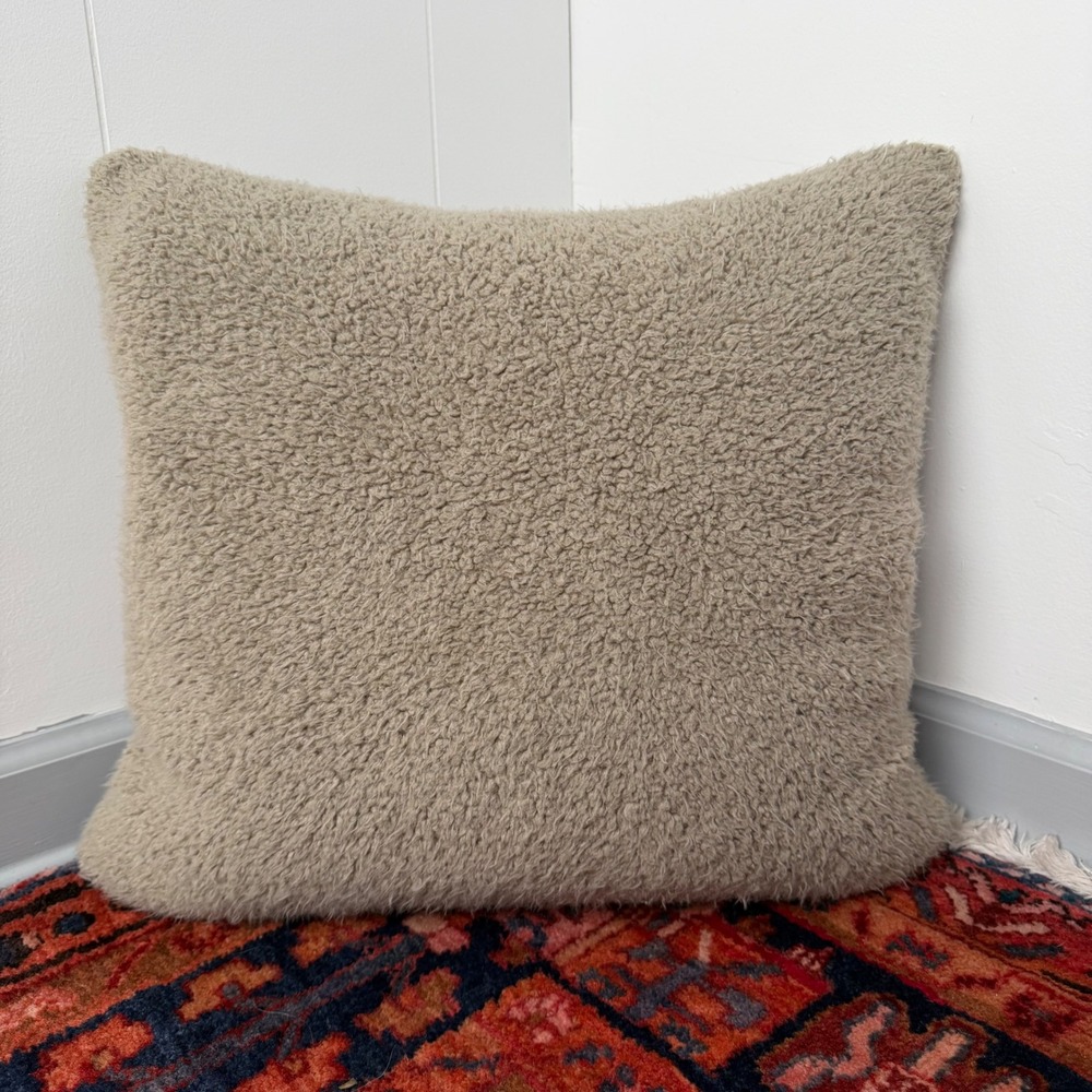 Pottery Barn Boucle Teddy Faux Fur Pillow Taupe Oatmeal Sherpa 20x20 Down Insert
